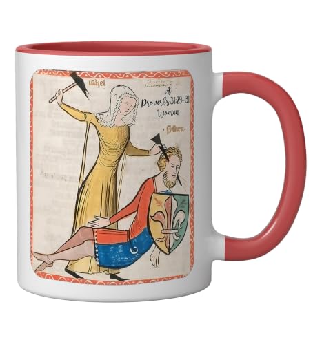 Proverbs 31 29 31 Woman Medieval Christian Art Design Ceramic Mug, Red/White, 11oz - color: Red/White, size: 11 Ounces