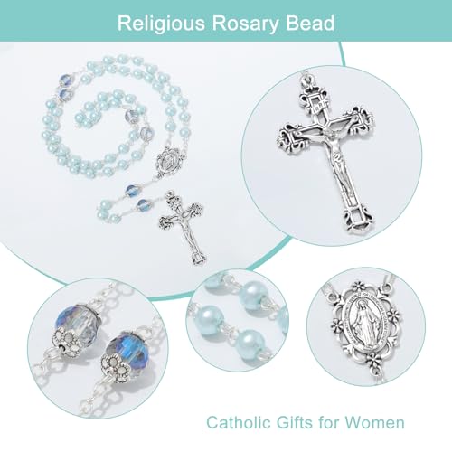 KOMI 6 MM Pearl Rosary Beads With Crucifix, Catholic Necklace for Women With Velvet Bag or Rosary Box - style: Rosary-1