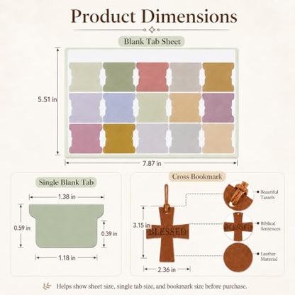 90 Bible Book Tabs with Cross Bookmark, Boho Laminated Index Tabs for Study