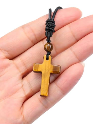 Top Plaza Healing Crystal Cross Necklace for Men - color: Tiger Eye Stone+Black Obsidian