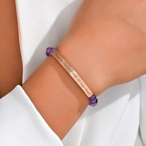 Amethyst Christian Bracelet for Women, 18K Gold Plated Bible Verse Jewelry, Inspirational Religious Faith Gift, Scripture Jewelry for Encouragement & Strength - color: Trust in the Lord with all your heart-Amethyst Rose Gold