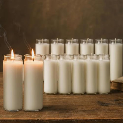 12-Pack of 2x8 Inch White Candles in Glass, Unscented Prayer Candle,Suitable for Various Occasions Such as:Memorials,Religious,Catholicism,Churches,Altars,Vigils,etc.