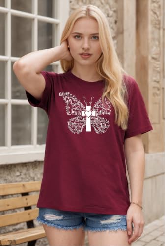 Women Christian Faith T Shirts - color: 1wine Red, size: X-Large