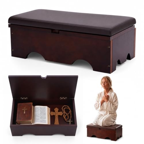 Geetery Wooden Prayer Kneeler with Storage Catholic Church Meditation Bench