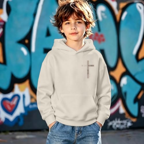 Boys Christian Jesus Hoodie Kids Faith Bible Verse Sweatshirt - color: Apricot, size: 5-6 Years