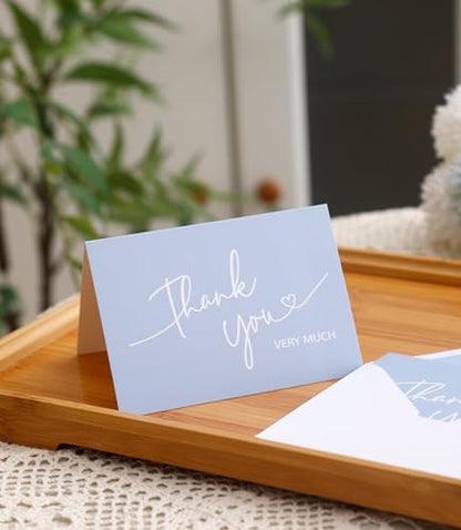Winoo Design 100 PK Blue Thank You Cards with Envelopes Bulk - 5 x 3.5 Inches Personalized Thank You Notes for Baby Shower Wedding Small Business Graduation Funeral Birthday - color: BLUE