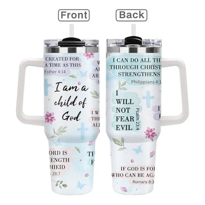 Christian Gifts for Women, 40oz Religious Tumbler with Handle , I Am a Child of God Stainless Steel Insulated Travel Mug, Mother's Day Birthday Inspirational Scripture Present for Mom Grandma Sister - color: Religious-D-276-E