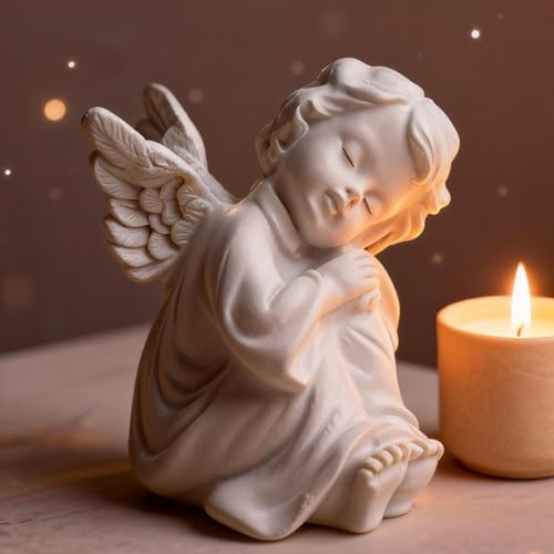 Angel Figurine Statue, Detailed Cherub Resin Sculpture for Shelf Desk Home Decor, Comfort Sympathy Keepsake Gift for Women, Fall Christmas Thanksgiving Birthday Present for Home Office Bedroom - color: Small Baby Angel
