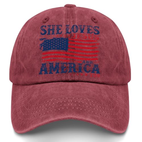She Loves Jesus and America Too Hats for Womens Soft Washed Distressed Baseball - color: She Loves Jesus and America Toowine Red1