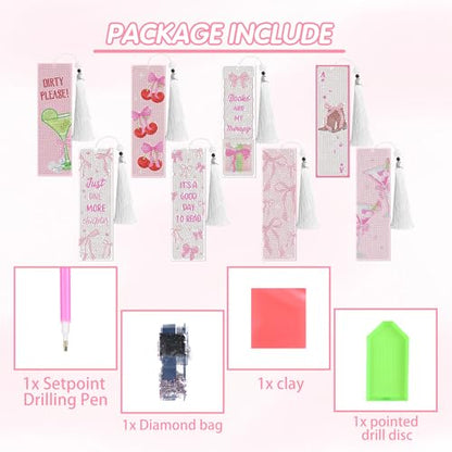Pink Bow Diamond Art Bookmarks, Diamond Painting Book Marks for Adults - style: Pink Bow