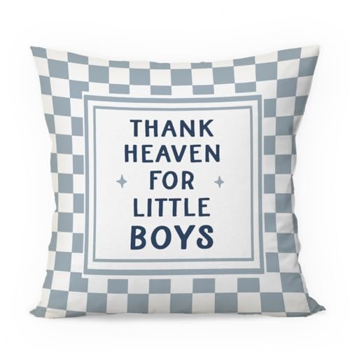 Blue Thank Heaven for Little Boys Pillow Covers 18x18 Boy Nursery Decor, Newborn Gifts, It's A Boy Sign，Baby Shower Decorations Gift for Toddler Little Boy Room - color: Thank Heaven for Little Boys-checkered-18x18
