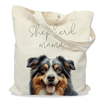 Dog Mom Canvas Tote Bag for Women, Reusable Cotton Shoulder Bag, Dog Lover Gift, Mother’s Day Pet Mom Shopping Tote - color: Australian