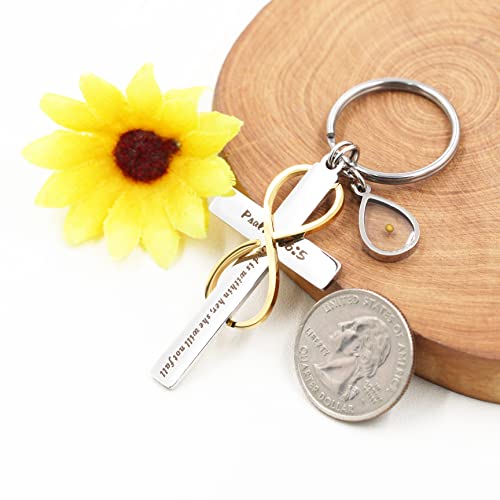 Uloveido Stainless Cross Infinity Keychain Mustard Seed Charms Psalm 46:5 Christian Bible Quote Keyring Baptism Gift - style: Teardrop Seed