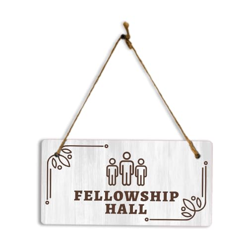 Fellowship Hall 5x10 Hanging Plus Wall or Door Sign | Religious Rustic Wood Sign - size: 1 Pack