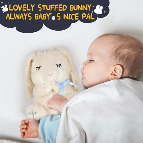 VUNCESSIN Baptism Gifts for Boys, Baby Dedication Gift, Christening Gifts for Baby Boys, Baptism Gifts Set Include 7'' Plush Bunny and Let's Pray Book in Keepsake Box. - color: Blue-bunny