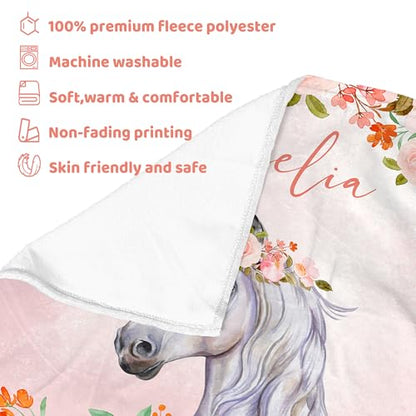 J&SBGFT Personalized Baby Horse Blanket for Girls with Name - color: Horse