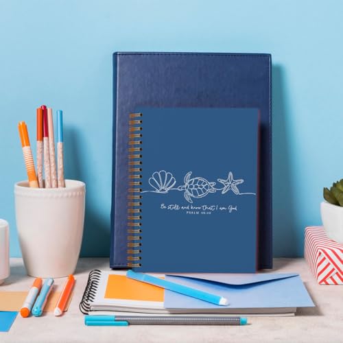 Turtle Bible Journal Notebooks, Seashell Bible Notebook Journals, Church Notes Notebook, Journaling Notebooks for Women, Christian Gifts for Women, Navy Blue Spiral Notebooks 5.5x8.3 - color: Coastal