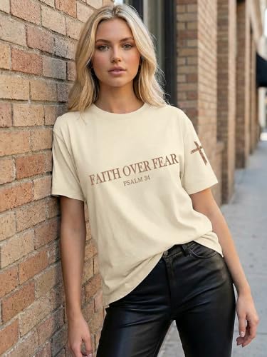 Christian Shirts for Women Religious Faith Shirt Jesus Cross Casual Tops - color: Apricot-d, size: Medium