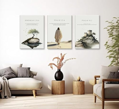 3pcs Framed Bible Verse Jesus Canvas Wall Art Earthy Beige Gray Green - color: Colorful, size: 16x24 Framed