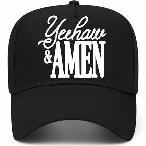Yeehaw & Amen Hat | Premium Adjustable Christian Snapback Baseball Vintage Trucker Hats for Men & Women - color: Black