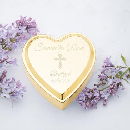 Cherished Moments Personalized Baptism Jewelry Box, Heart Keepsake - color: Gold-Baptism