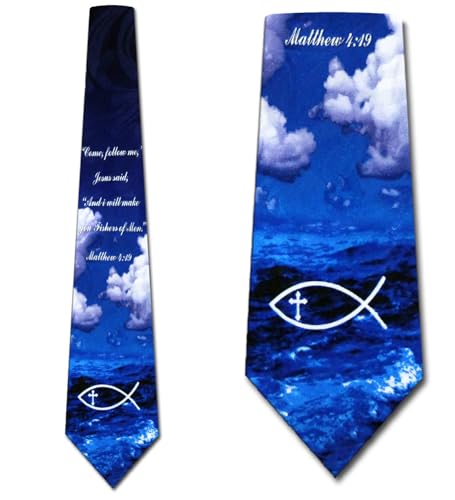 Steven Harris Bible Verse Ties Mens Jesus Fish Necktie Religious Tie for Men Christian Symbol Necktie