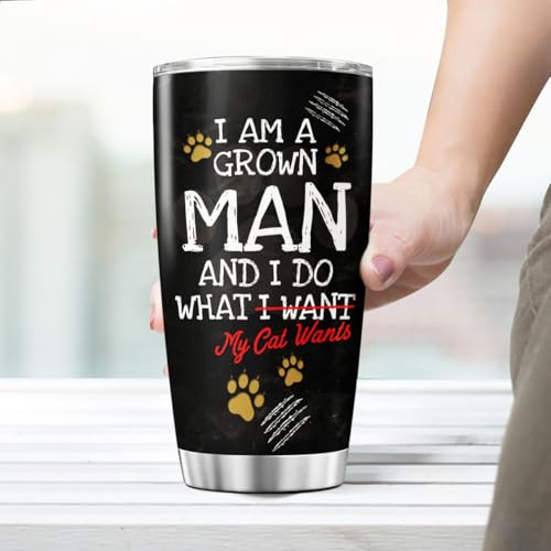 Funny Cat Dad Gift Tumbler for Men with American Sunglasses, Patriotic Fist Bump Design, 20oz Stainless Steel Insulated Travel Mug for Father's Day, Birthday, Cat Lovers - color: Cat Dad G5