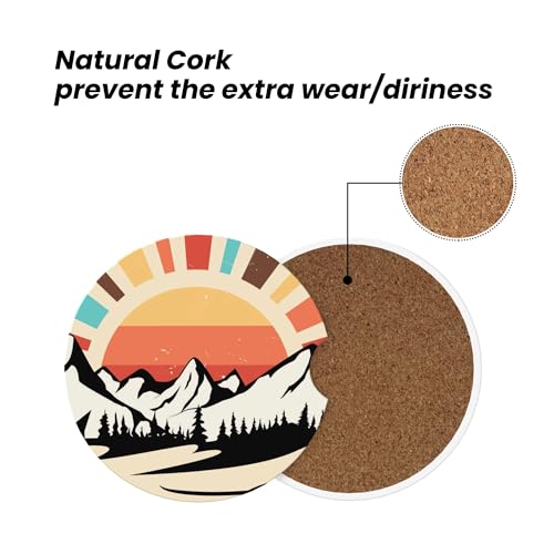 Mountain Sunset Car Cup Holder Coasters 2 Pack 2.63" for Women - color: Orange