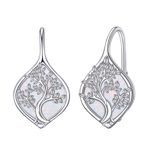 Celtic Trinity Knot Earrings for Women 925 Sterling Silver Triquetra Knot Leverback Abalone Shell Irish Jewelry Tree of Life Gift - style: opal tree of life