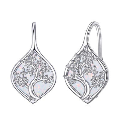 Celtic Trinity Knot Earrings for Women 925 Sterling Silver Triquetra Knot Leverback Abalone Shell Irish Jewelry Tree of Life Gift - style: opal tree of life