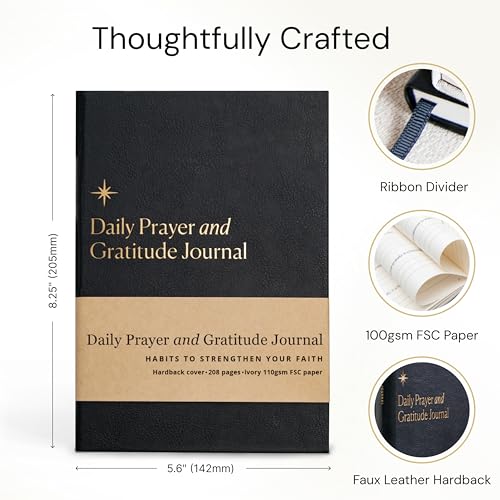 Christian Journal Co Daily Prayer & Gratitude Journal - 6 Months | Black Leather Day Planner for Bible Affirmations & Prayer Requests | Positivity Book for Study & Praying | Religious Gift - color: Black And Gold