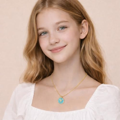 Gold Enamel Mini Cross Necklace Tiny Mother of Pearl Cross Necklace Religious Christian Gift for Baptism First Communion Christmas - color: bless this girl cross necklace-blue