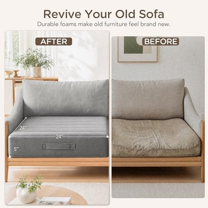 Codi Couch Cushion Replacements 2 Pack, 5 Inch High-Density Foam, 24 Inch - color: Grey, size: 24 Inch (Pack of 2)