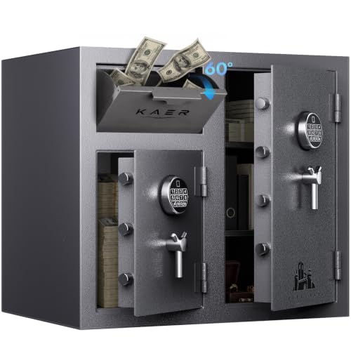 KAER Heavy Duty Drop Safe for Business, Commercial Depository Safe with 12 Gauge, Electronic Keypad & Fingerprint for Restaurant, Retail, Pharmacy, Church (10.2 CuFt - Double Door Wide - 176 lbs) - color: Matte gray, size: 10.2 CuFt
