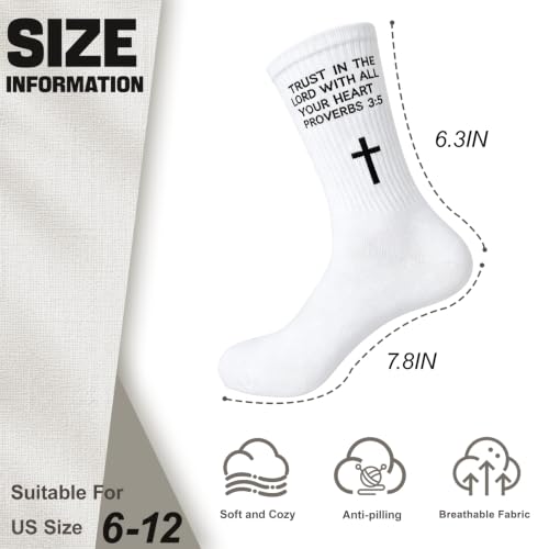 3 Pairs Christian Socks,Novelty Christian Easter Basket Stuffing - color: Proverbs 3:5 - White