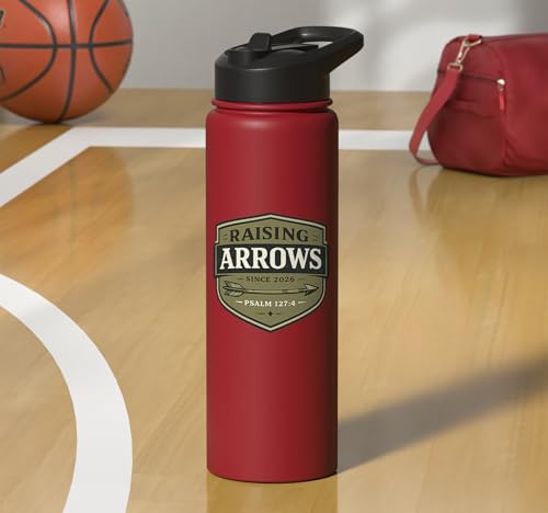 Raising Arrows Since 2026 Psalm 127:4 Faith Family Dad Stainless Steel Insulated Water Bottle - color: Red