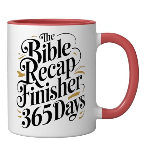 The Bible Recap Finisher 365 Days Funny Jesus Youth Ceramic Mug, Red/White - color: Red/White, size: 11 Ounces