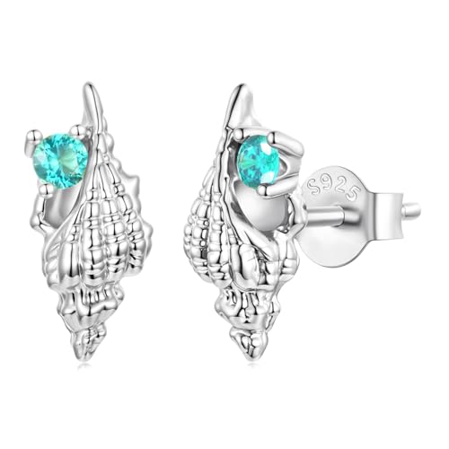 Cute Stud Earrings for Women Dachshund Koi Fish Sea Star Sea Turtle Sea Conch Earrings 14K Gold Plated Dainty Stud Earring funky Jewerly - color: Silver Sea Conch