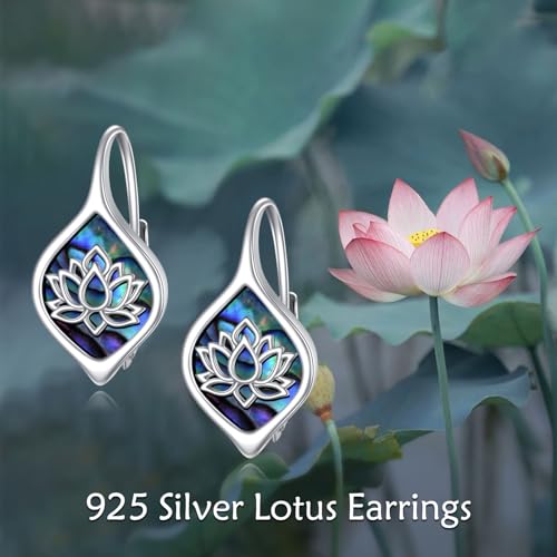 Celtic Trinity Knot Earrings for Women 925 Sterling Silver Triquetra Knot Leverback Abalone Shell Irish Jewelry Tree of Life Gift - style: lotus
