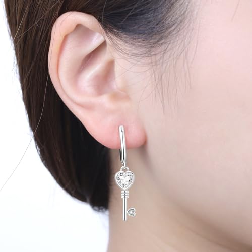 925 Sterling Silver Hoop Earrings Drop Dangle Earrings for Women Hypoallergenic Earring Trendy Huggie Earring Cute Graduation Birthday Gifts Jewelry for Women - color: Key lock earrings