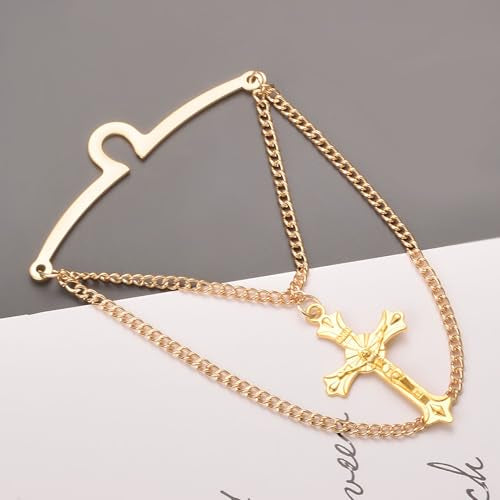 Men Gold Tie Chain Cross Religious Double Curb Chain Tie Clip 2.4" Business Jewelry