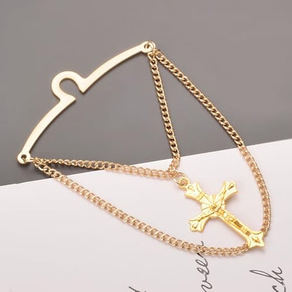 Men Gold Tie Chain Cross Religious Double Curb Chain Tie Clip 2.4" Business Jewelry