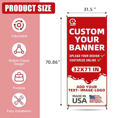 Custom X Banner Stand 32"x71",Portable Retractable Banner with Travel Bag for Advertising,Party,Graduation, Celebration,Exhibition,Outdoor & Indoor Display（only banner）