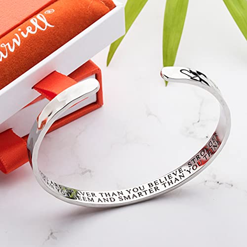 Carviell Bracelets for Women – 100+ Meaningful Engraved Messages – Solid 316L Surgical Stainless Steel Cuff Bracelet – Gift Ready - color: CONFIDENCE Gift - You are braver than you believe, stronger than you... smarter than you think.