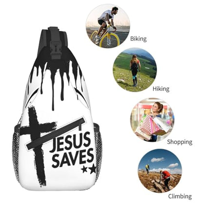 Jesus Christian Cross Sling Backpack Shoulder Chest Bag For Men Women Hiking Travel Crossbody Daypack - color: Jesus Christian Cross-0004