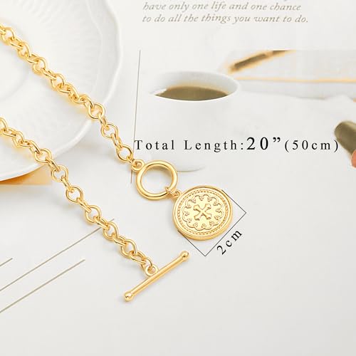 SOFYBJA Saint Benedict Necklace Drop 18K Gold Toggle Medallion Coin Cross Pendant Necklaces Religious Jewelry Catholic Gift for Women - color: Gold Chunky Link Water Droplet Chain Cross Coin Necklace