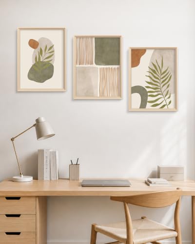 HesenDot Abstract Botanical Geometric Framed Wall Art Set of 3 12x16IN - color: High Frame Abstract Line Leaf