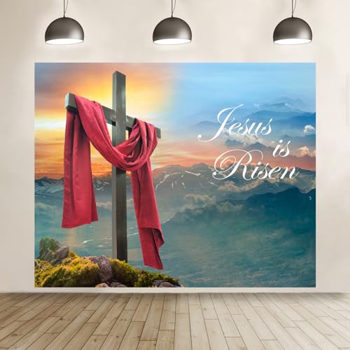 He is Risen Easter Backdrop Easter Jesus Resurrection Backdrops Banner Christian Cross Photography Background for Easter Day Decorations Props 10x8ft