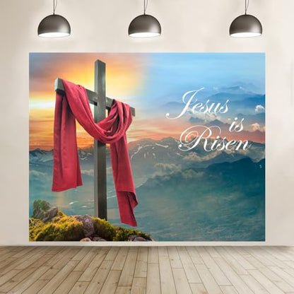 He is Risen Easter Backdrop Easter Jesus Resurrection Backdrops Banner Christian Cross Photography Background for Easter Day Decorations Props 10x8ft