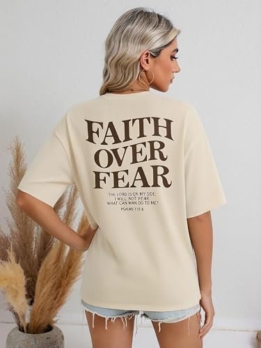 Faith Over Fear Shirt for Women Graphic Shirts Oversized Graphic Christian Tshirts Tees Tops - color: Apricot, size: Large